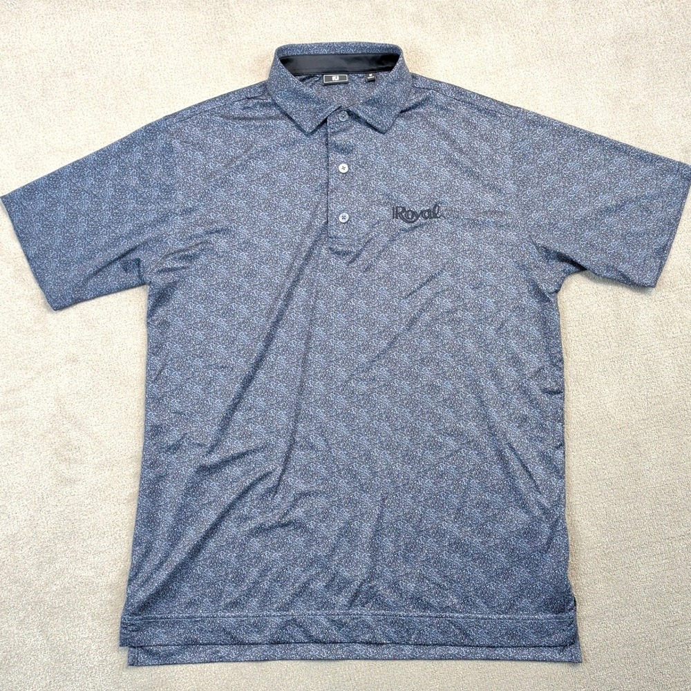 FootJoy Golf Polo Shirt Mens Medium Blue Speckled Royal Logo Performance Stretch